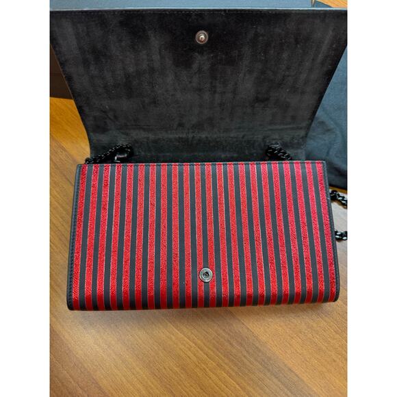 Saint Laurent Metallic Striped Monogram Chain Wallet in Red/Black - Picture 8 of 16